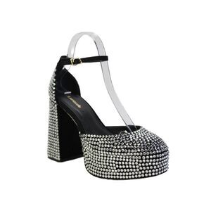 Larroude Womens Crystal Detail Platform Ankle Strap Heels Black Size 7